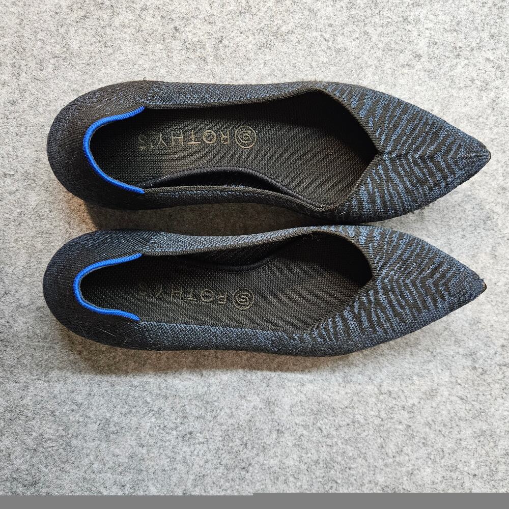 Rothy's The PointMidnight Metallic Zebra Print Flats Blue Black Sz 11 RUNS SMALL